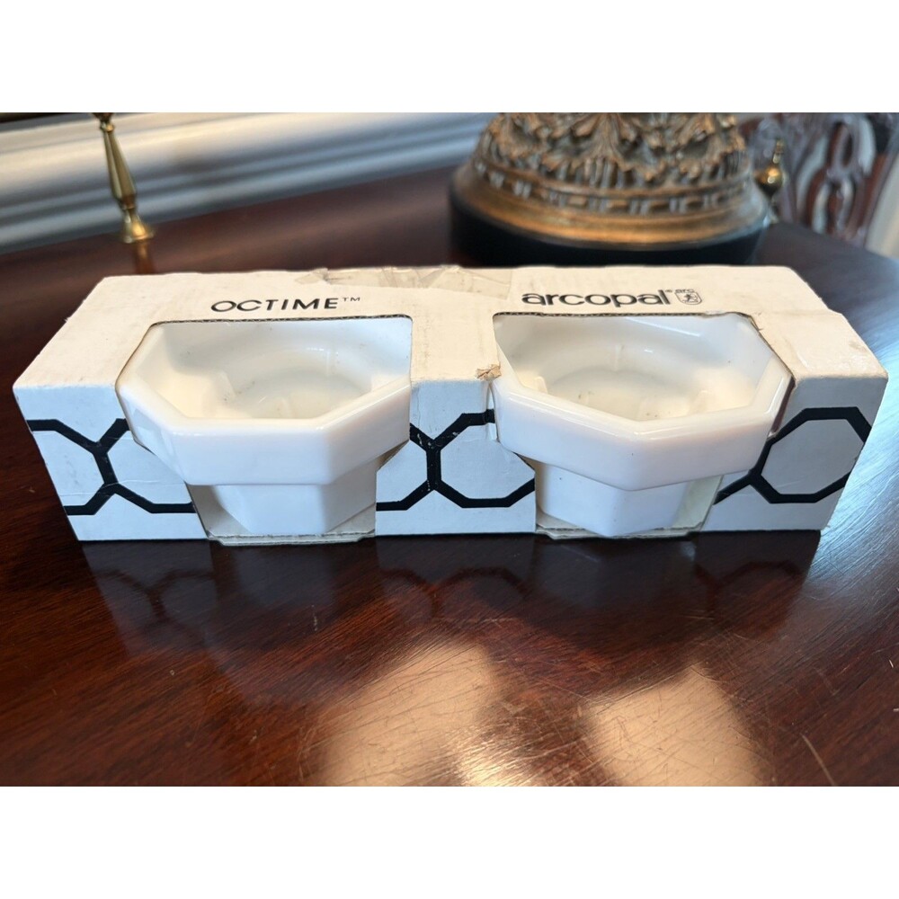 Arcoroc France OCTIME White Opal Octagonal Glass Candlestick Candle Holders MCM